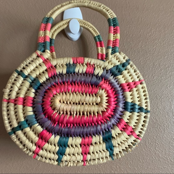 Boho Straw Handbag Vibrant Colors - Picture 6 of 7